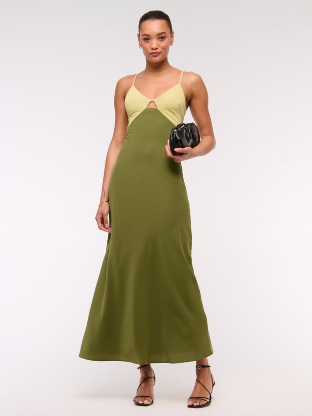 Abercrombie & Fitch Olive and Lemon Two-Tone Maxi Dress